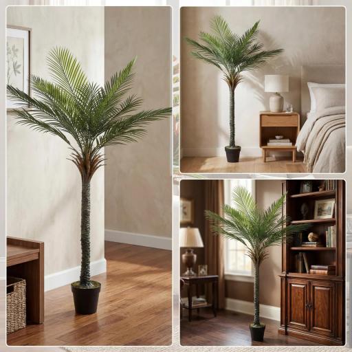 Planta Artificial Decorativa 180 cm Palmera Artificial con Maceta y Hojas para Interior Verde [2]