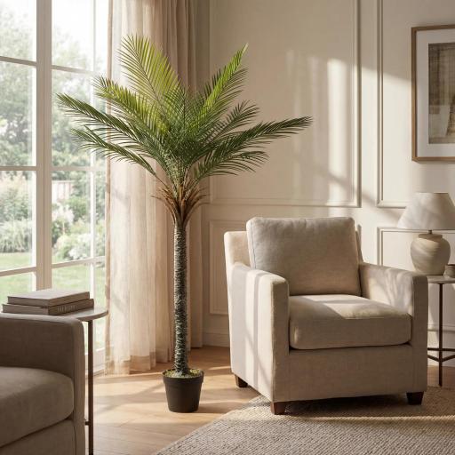 Planta Artificial Decorativa 180 cm Palmera Artificial con Maceta y Hojas para Interior Verde [3]