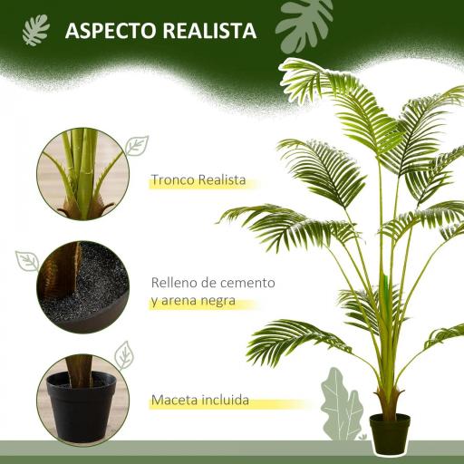 Palmera Areca Artificial 170cm Árbol Artificial con 11 Hojas Decoración para Interior Ø15x170 cm Verde [2]