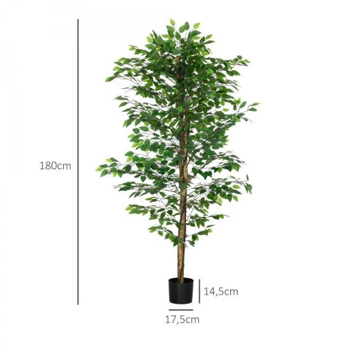Planta Artificial con Troncos Naturales 180 cm Ficus Sintética con 1260 Hojas Decoración para Hogar Verde [1]