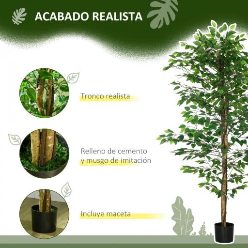 Planta Artificial con Troncos Naturales 180 cm Ficus Sintética con 1260 Hojas Decoración para Hogar Verde [2]