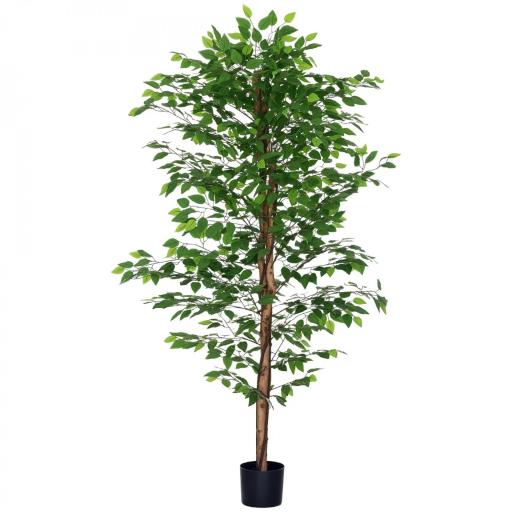 Planta Artificial con Troncos Naturales 180 cm Ficus Sintética con 1260 Hojas Decoración para Hogar Verde [8]