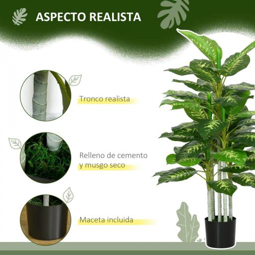 Aglaonema Artificial Planta Sintética de 120 cm con 53 Hojas Decoración para Hogar Oficina Verde [2]
