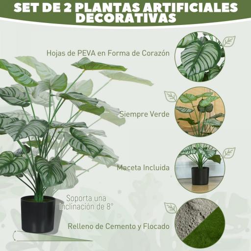 Plantas Artificiales Decorativas 65 cm Plantas Artificiales con Maceta y Hojas para Interior Verde [2]