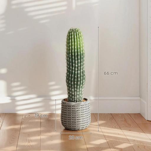 Cactus Artificial 66 cm, Planta Artificial Decorativa con Maceta para Decoración del Interior Verde [1]