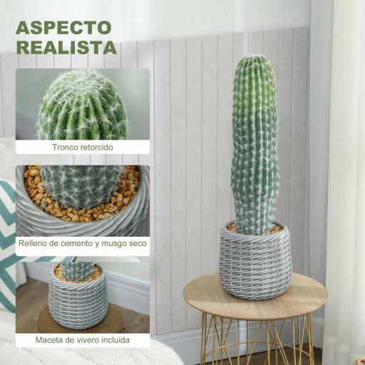 Cactus Artificial 66 cm, Planta Artificial Decorativa con Maceta para Decoración del Interior Verde [2]