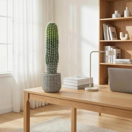 Cactus Artificial 66 cm, Planta Artificial Decorativa con Maceta para Decoración del Interior Verde [7]