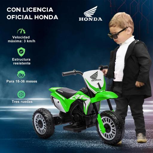 Moto Eléctrica Infantil con Licencia Honda CRF450RL con Velocidad 3 km/h Bocina Sonido de Arranque 71x40,5x43,5 cm Verde [3]