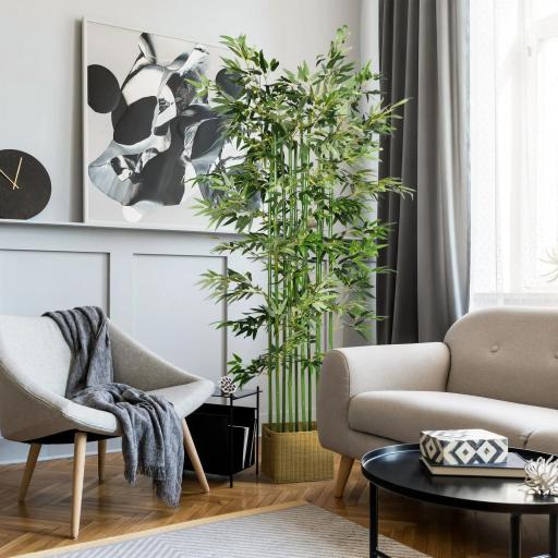 Bambú Artificial con Maceta de Madera Planta Artificial de Decoración para Interior 35x10x180 cm Verde