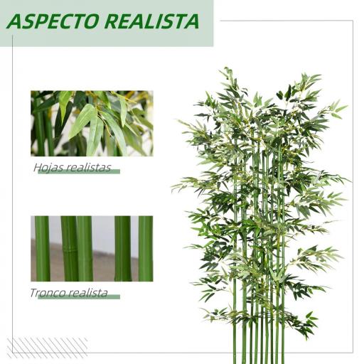 Bambú Artificial con Maceta de Madera Planta Artificial de Decoración para Interior 35x10x180 cm Verde [2]