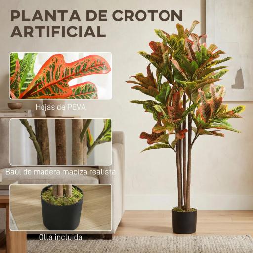 Crotón Artificial 120 cm Planta Artificial Decorativa con Maceta y Hojas para Decoración del Interior Multicolor [3]