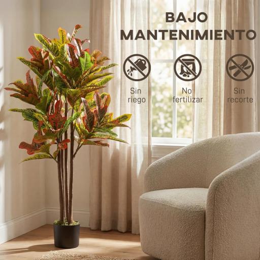 Crotón Artificial 120 cm Planta Artificial Decorativa con Maceta y Hojas para Decoración del Interior Multicolor [4]