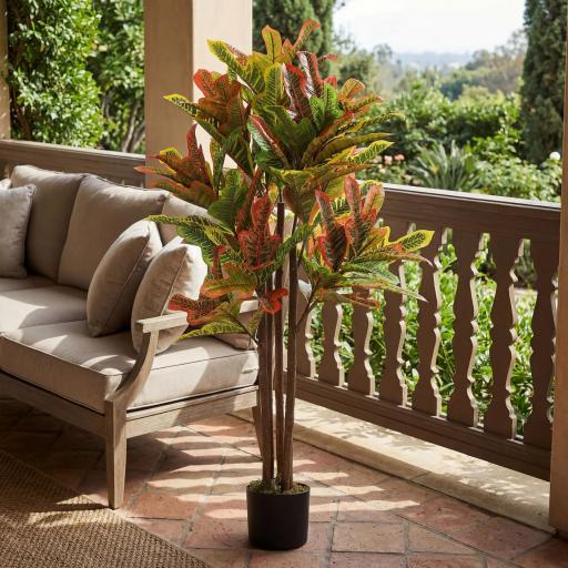 Crotón Artificial 120 cm Planta Artificial Decorativa con Maceta y Hojas para Decoración del Interior Multicolor [7]