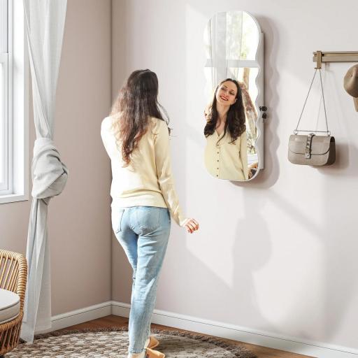 Espejo Joyero con Luz LED Montado en la Pared o en la Puerta con Cerradura Espejo Entero Blanco [0]