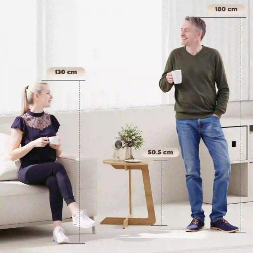 Mesa Auxiliar en Forma de C Mesita Auxiliar Redonda Montaje Rápido para Espacios Pequeños Salón Dormitorio Natural [2]