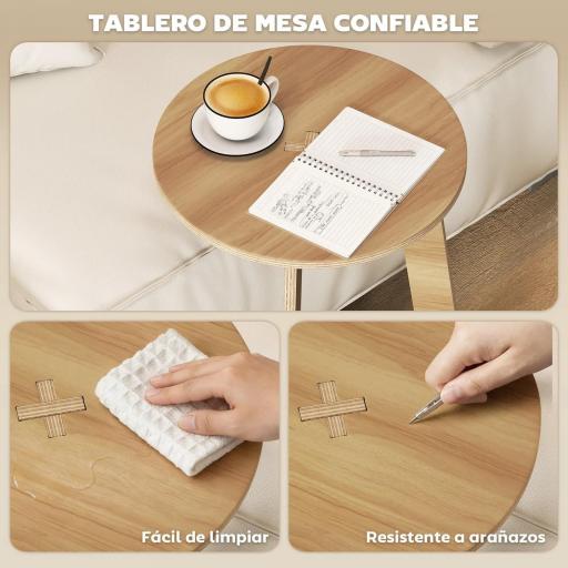 Mesa Auxiliar en Forma de C Mesita Auxiliar Redonda Montaje Rápido para Espacios Pequeños Salón Dormitorio Natural [4]