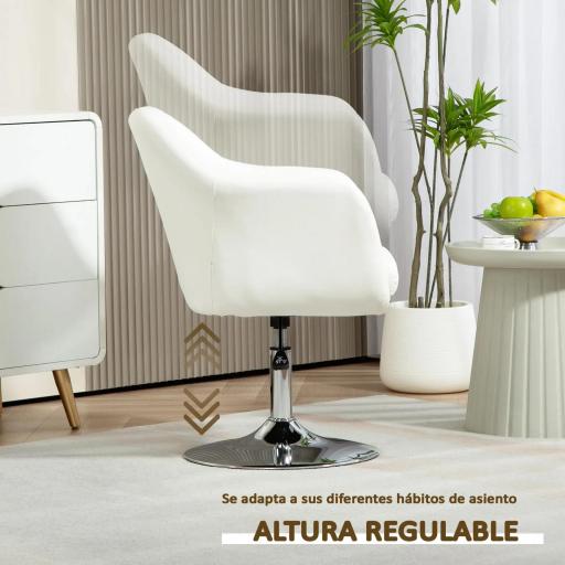 Sillón para Salón Giratorio 360° con Altura Ajustable Respaldo Envolvente Reposabrazos y Cojín 60x60x79-91 cm Blanco [2]