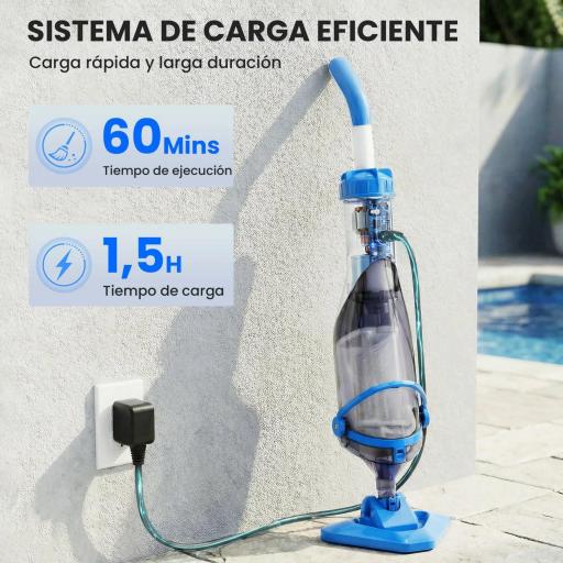 Limpiafondos de Piscina Manual Inalámbrica con Cepillo y Barra Ajustable de 63-150 cm para Piscinas Pequeñas Azul [4]