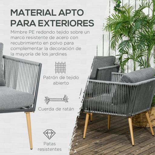 Conjunto de Muebles de Jardín de Ratán Sintético con Sofá de 2 Plazas 2 Sillones y Mesa de Centro Gris [5]