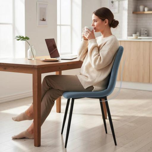 Juego de 4 Sillas de Comedor Tapizadas en Terciopelo con Patas de Acero para Salón 45x54x87 cm Azul Claro [3]