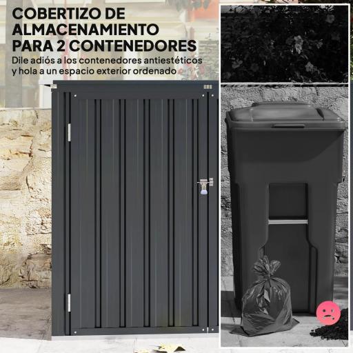 Cobertizo para Contenedor de Basura Doble de Acero Galvanizado de 240L con Tapa Abatible y Puertas con Cerradura Gris [1]