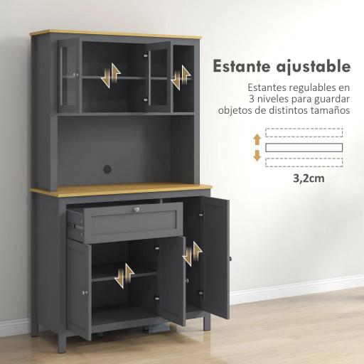 Alacena de Cocina Mueble Auxiliar de Cocina con 5 Puertas Estante Ajustable y Encimera de Microondas 100x40x180cm Gris [1]