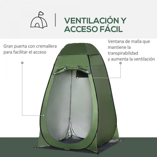 Tienda de Ducha Camping Portátil con Bolsillo Bolsa de Transporte y UV 20+ para Baño Inodoro 126x124x189 cm Verde Oliva [2]
