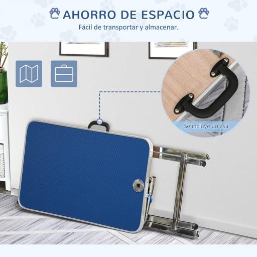Mesa de Peluquería para Mascotas con Encimera Antideslizante Patas Plegables Asa y Brazo 72x45x74-81 cm Azul [5]