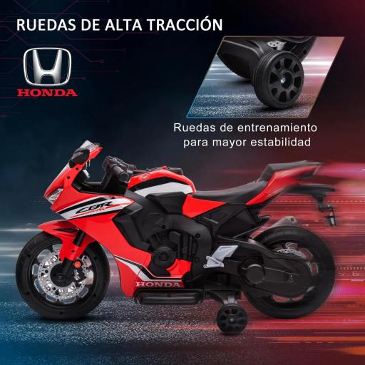 Moto Eléctrica con Licencia HONDA para 3-5 Años con Faros Bocina Música y Ruedas Auxiliares 90x44x52 cm Rojo [1]