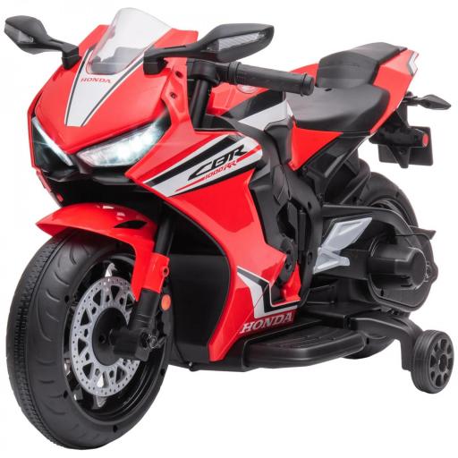 Moto Eléctrica con Licencia HONDA para 3-5 Años con Faros Bocina Música y Ruedas Auxiliares 90x44x52 cm Rojo [8]