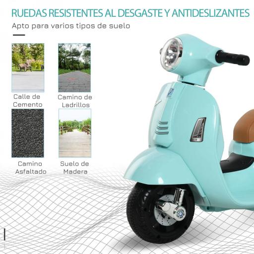 Motocicleta Infantil con Faro Bocina y 4 Ruedas Moto Eléctrica Vespa para Niños con Licencia 66,5x38x52 cm Verde [2]