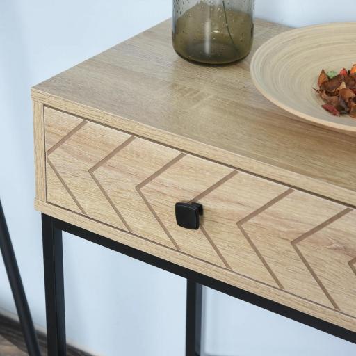 Mesa de Consola 90x35x76 cm Mesa de Entrada con 2 Cajones de Almacenamiento Decorativos y Estructura de Metal para Recibidor Pasillo Salón Color Natural [4]