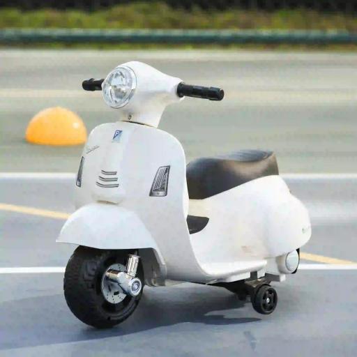 Motocicleta Infantil con Faro Bocina y 4 Ruedas Moto Eléctrica Vespa para Niños con Licencia 66,5x38x52 cm Blanco