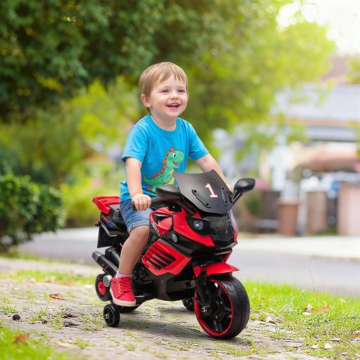 Moto Eléctrica para Niños 6V con Ruedas de Apoyo Música Faro para Niños de 18-36 Mesas Rojo