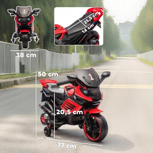 Moto Eléctrica para Niños 6V con Ruedas de Apoyo Música Faro para Niños de 18-36 Mesas Rojo [6]