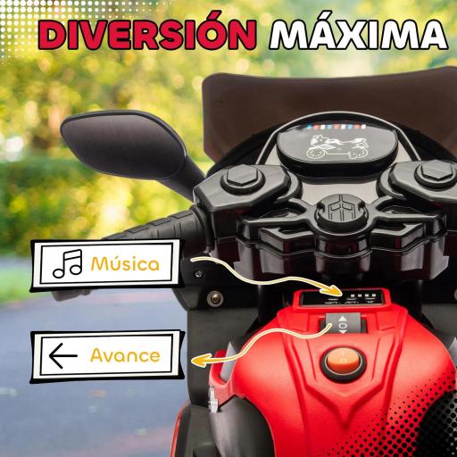 Moto Eléctrica para Niños 6V con Ruedas de Apoyo Música Faro para Niños de 18-36 Mesas Rojo [4]