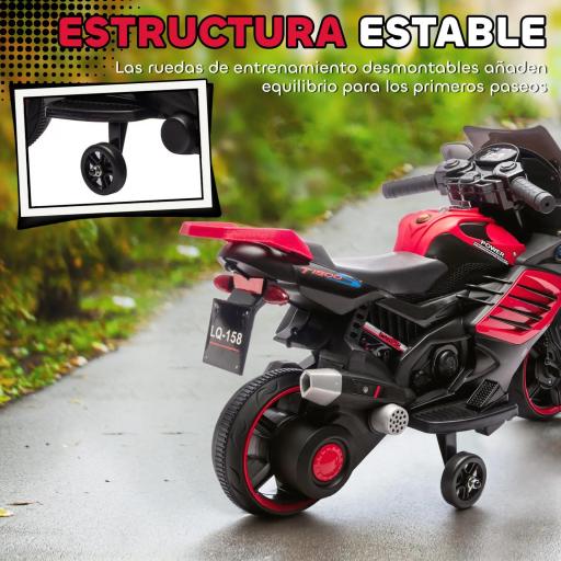 Moto Eléctrica para Niños 6V con Ruedas de Apoyo Música Faro para Niños de 18-36 Mesas Rojo [8]