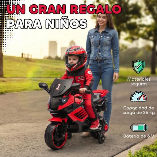 Moto Eléctrica para Niños 6V con Ruedas de Apoyo Música Faro para Niños de 18-36 Mesas Rojo [5]