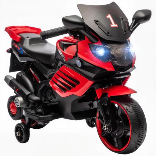 Moto Eléctrica para Niños 6V con Ruedas de Apoyo Música Faro para Niños de 18-36 Mesas Rojo [3]