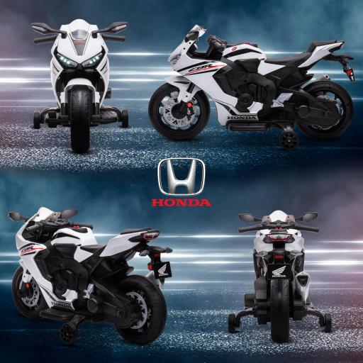 Moto Eléctrica con Licencia HONDA para 3-5 Años con Faros Bocina Música y Ruedas Auxiliares 90x44x52 cm Blanco [4]