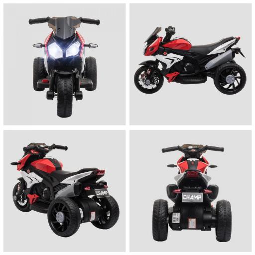 Moto Eléctrica Infantil con 3 Ruedas Trimoto para Niños de +3 Años con Batería 6V Recargable Funciones de Música Bocina Faros 86x42x52 cm Negro y Rojo [5]