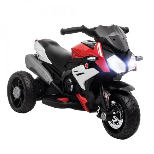 Moto Eléctrica Infantil con 3 Ruedas Trimoto para Niños de +3 Años con Batería 6V Recargable Funciones de Música Bocina Faros 86x42x52 cm Negro y Rojo [9]