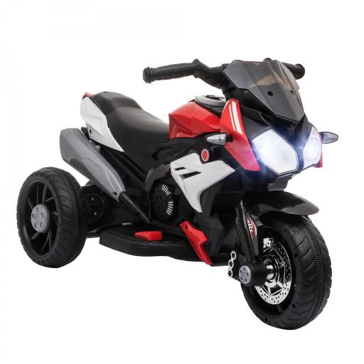 Moto Eléctrica Infantil con 3 Ruedas Trimoto para Niños de +3 Años con Batería 6V Recargable Funciones de Música Bocina Faros 86x42x52 cm Negro y Rojo [1]