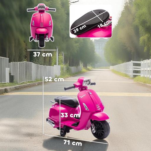 Moto Eléctrica para Niños de 2-6 Años con Batería 6V Faro Bocina y Ruedas Auxiliares Rosa [7]