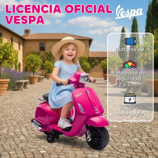 Moto Eléctrica para Niños de 2-6 Años con Batería 6V Faro Bocina y Ruedas Auxiliares Rosa [5]