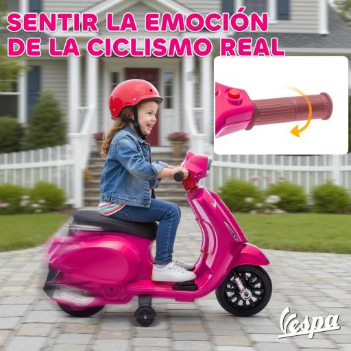 Moto Eléctrica para Niños de 2-6 Años con Batería 6V Faro Bocina y Ruedas Auxiliares Rosa [4]