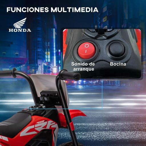 Moto Eléctrica Infantil con Licencia Honda CRF450RL con Velocidad 3 km/h Bocina Sonido de Arranque 71x40,5x43,5 cm Rojo [4]