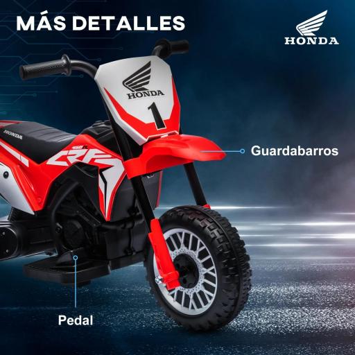 Moto Eléctrica Infantil con Licencia Honda CRF450RL con Velocidad 3 km/h Bocina Sonido de Arranque 71x40,5x43,5 cm Rojo [5]