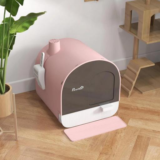 Arenero para Gatos Caja de Arena Cerrada para Gatos con Bandeja Extraíble Pala y Filtro 43x44x47 cm Rosa [7]