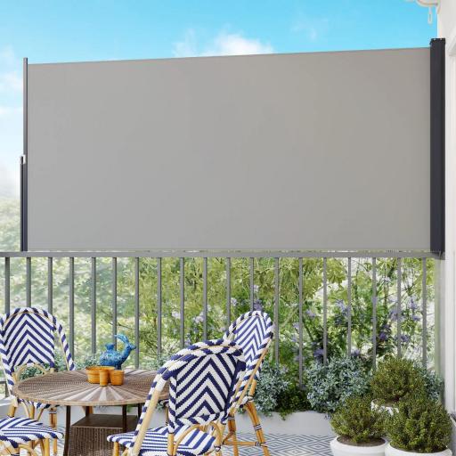 Toldo Lateral Retráctil Pantalla Enrollable Mampara de Privacidad Impermeable y Anti-UV Protege la Privacidad Gris Claro [1]